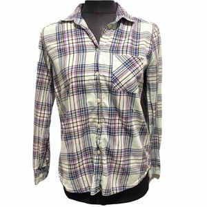 American Eagle Mint Green Plaid Boyfriend Long Sleeve Shirt - Size XS